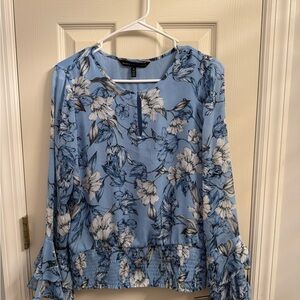 White House Black Market Floral Blue Blouse